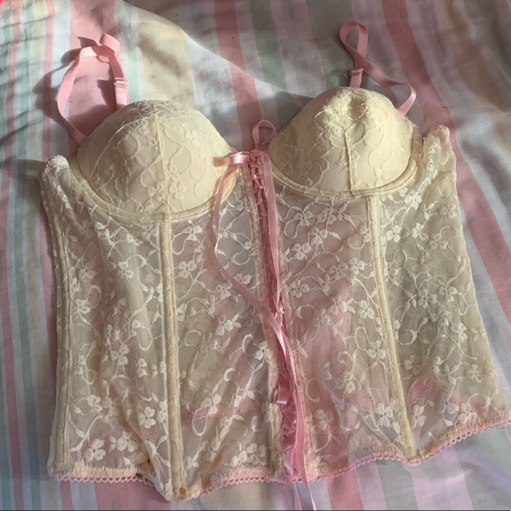 cream colour corset lingerie cami with pink detail